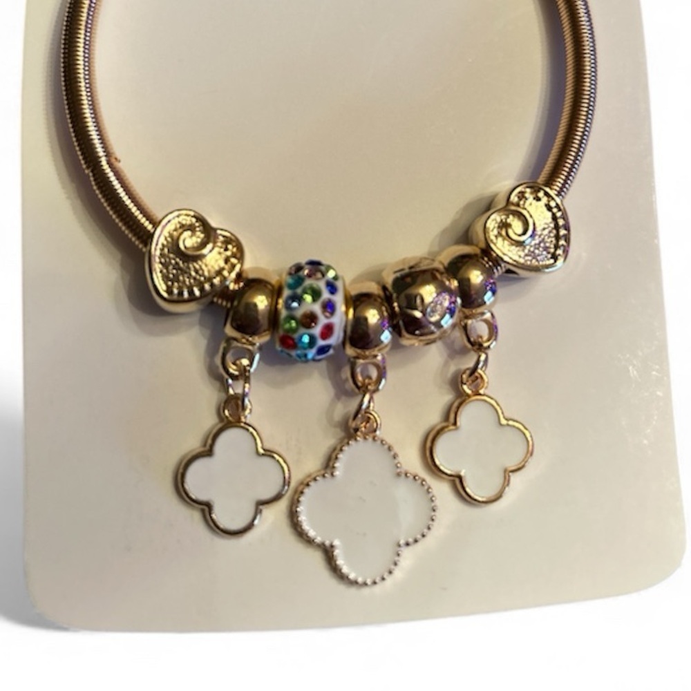 Elegant Gold Bracelet with White and Multicolor Charms - Picture 2 of 2